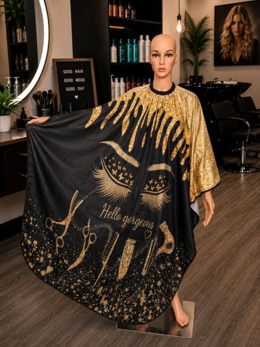 Salon Hair Cape New with Tags Gold and Black